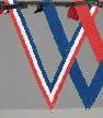 V-Cut Ribbon w/Snap Clip, Red/White/Blue